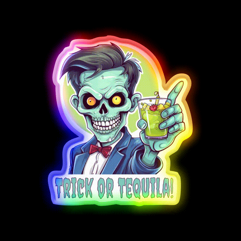 Zombie Trick Or Tequila Party Drink Tequila Led Neon Sign Rgb Color