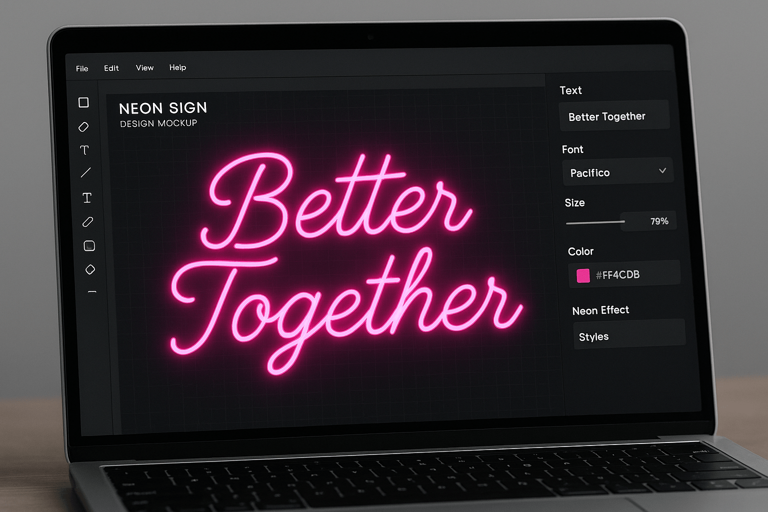 Custom neon sign design mockup tool