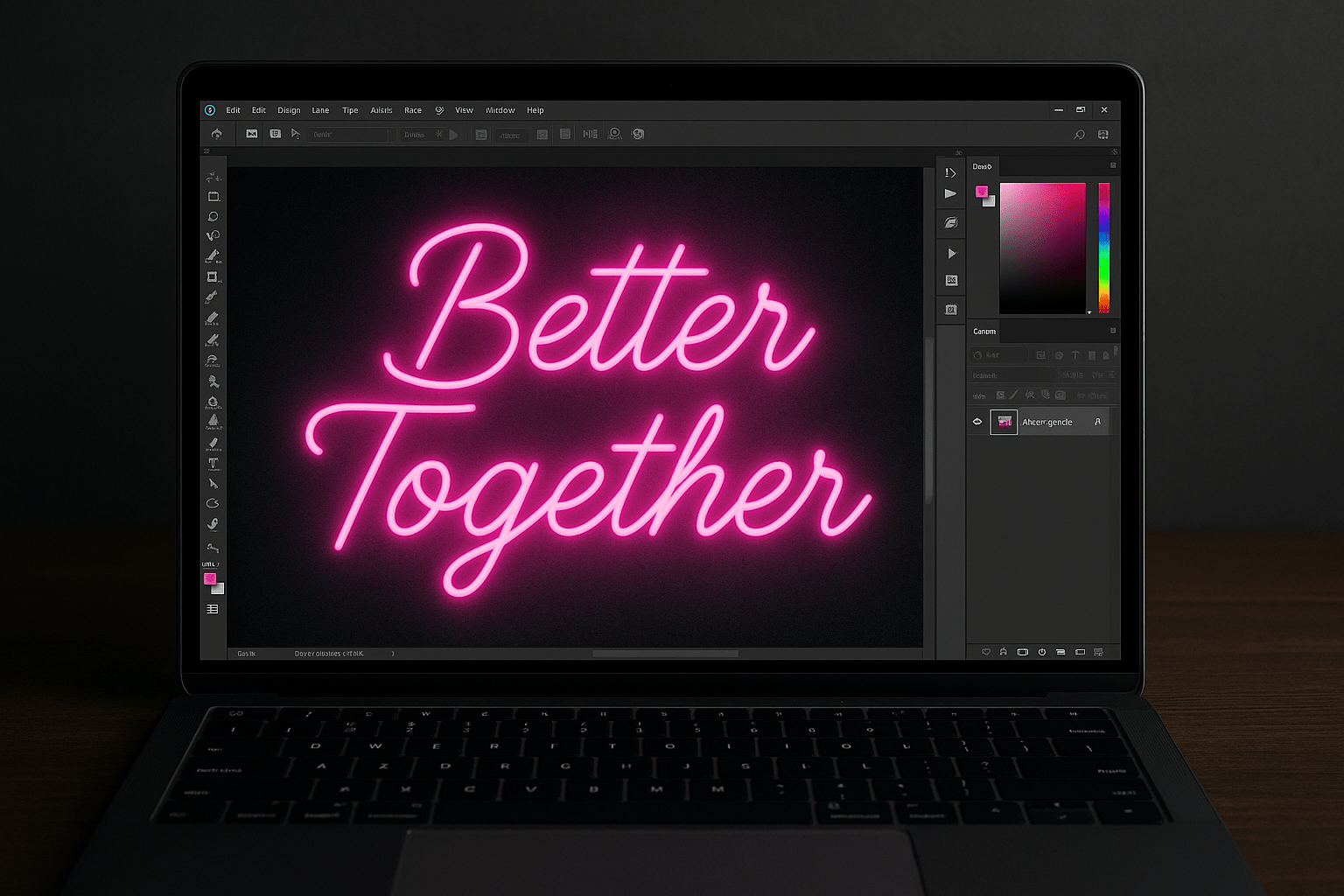Laptop showing custom neon sign design mockup