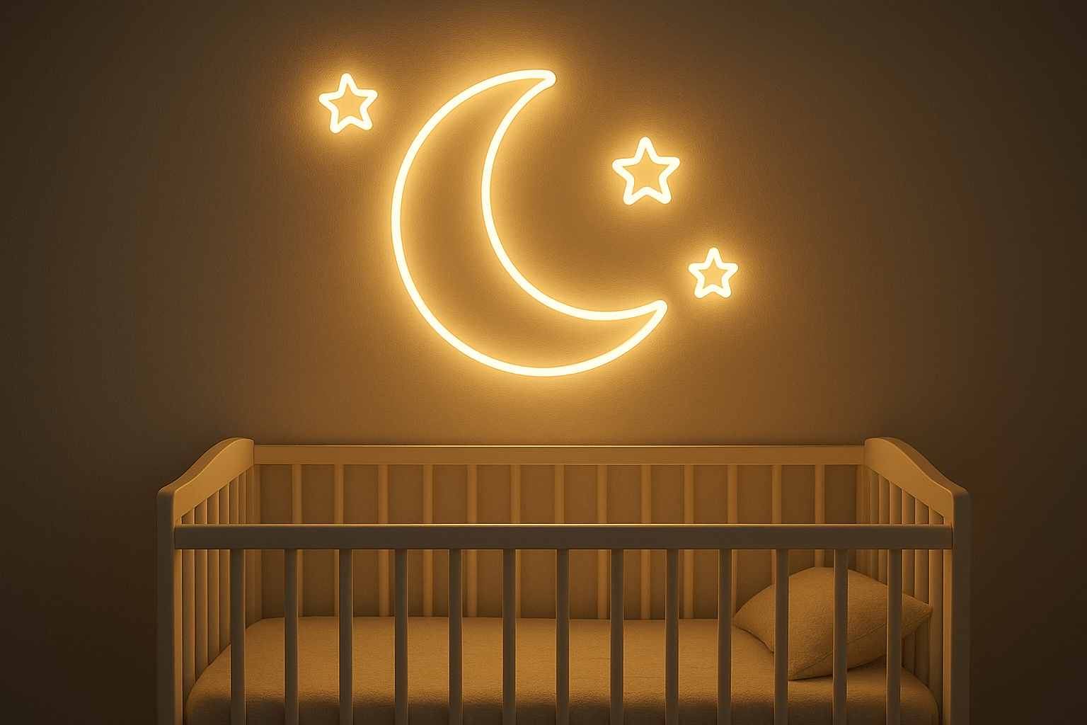 Moon and stars LED neon signs creating dreamy nursery atmosphere
