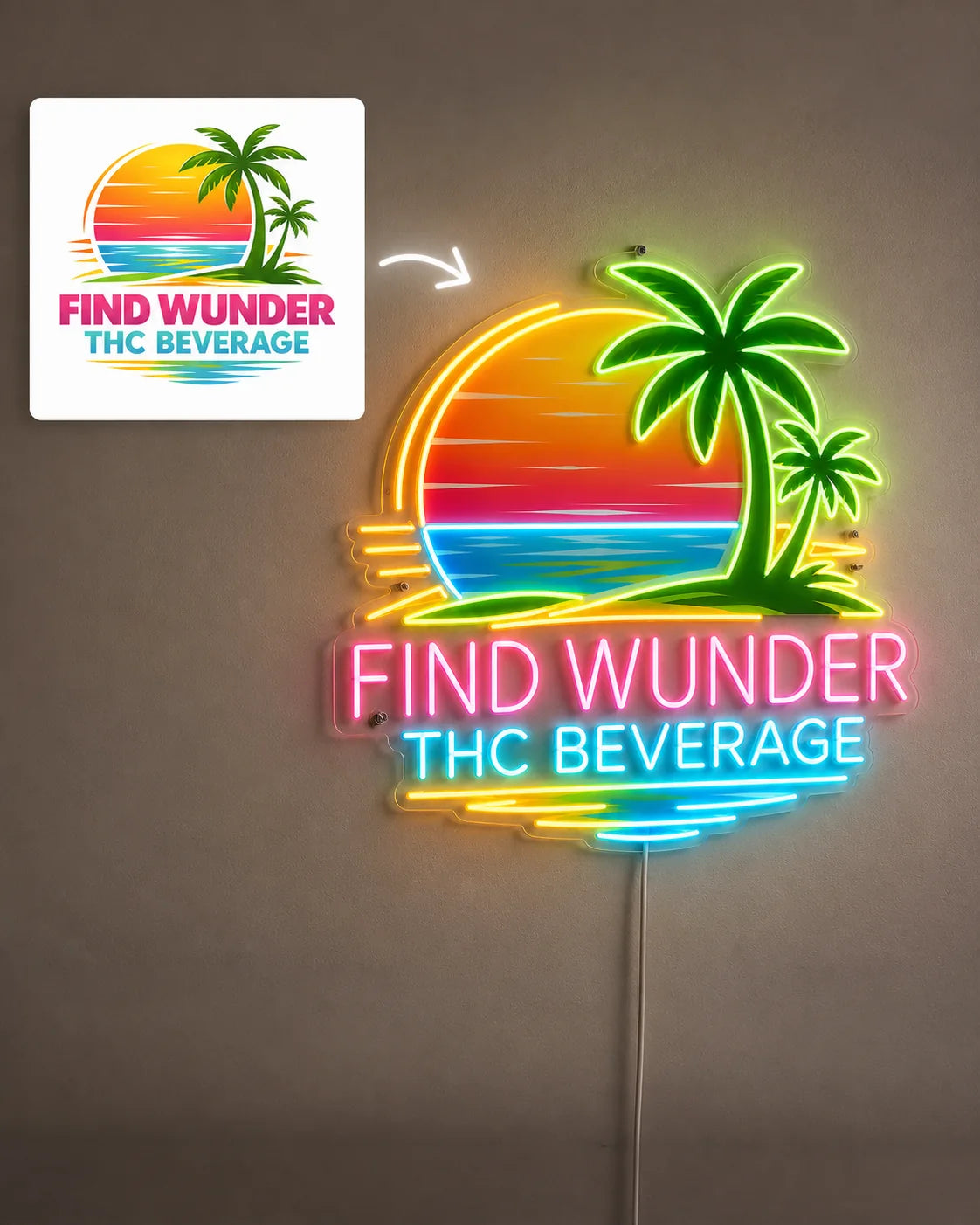 Customer artwork transformed into a UV printed sign with selective LED neon