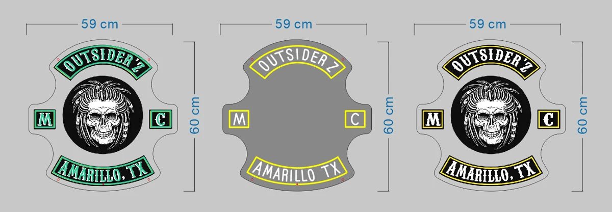Custom neon design proof showing the Outsiderz sign at 59 by 60 centimeters