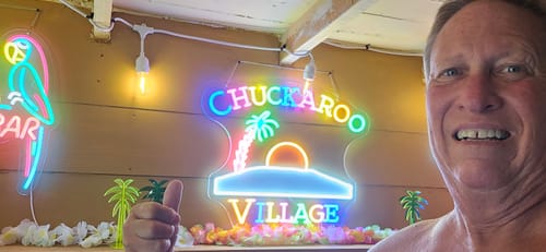 Charles with his custom neon installation