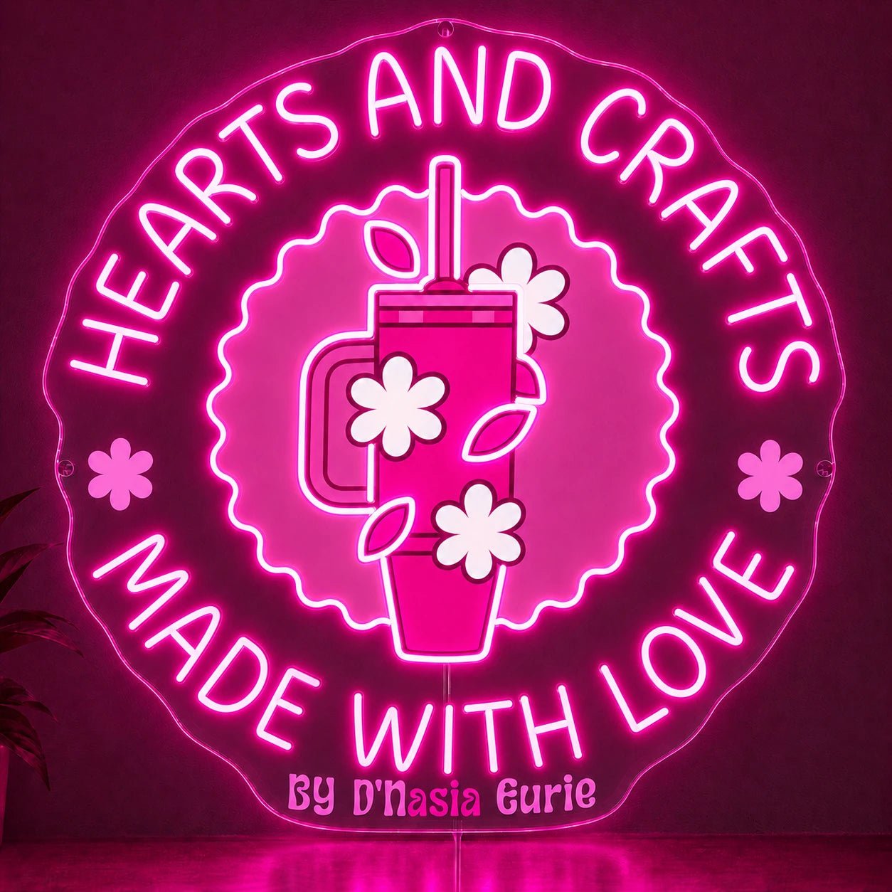 Hearts and Crafts custom UV printed neon sign with selective LED glow