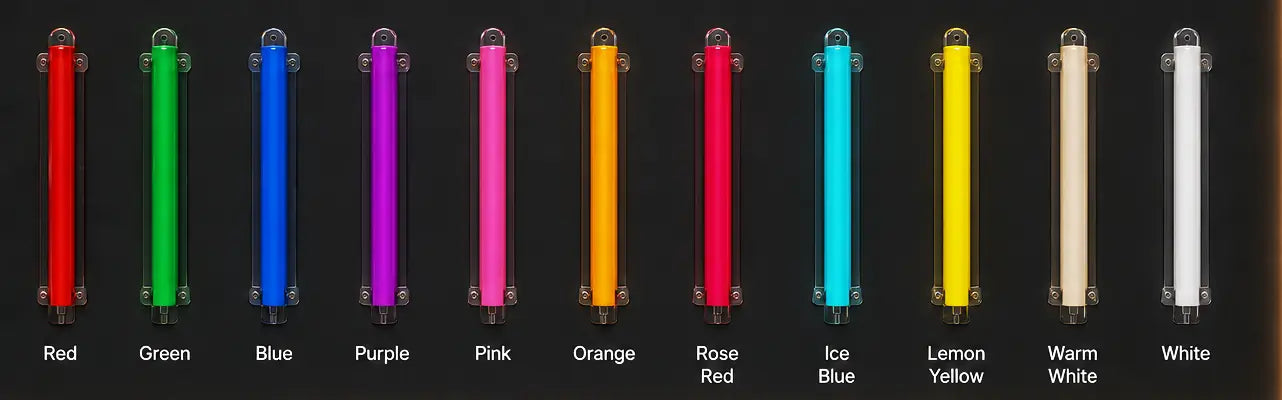 ShineNeon tube colors with the lights switched off